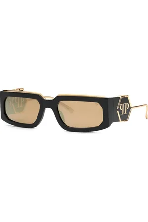 Philipp Plein Accessoires, unisex, Zwart, ONE Size, Glanzende Zwarte Zonnebril