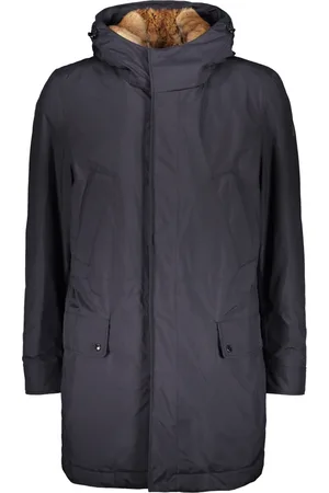 Paul & Shark Mantels, Heren, Blauw, L, Polyester, Hooded Parka met Konijnenbont Voering