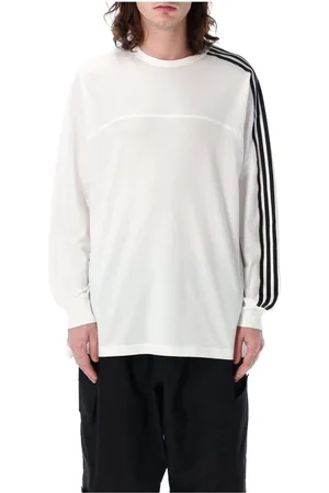 Y-3 Tops, Heren, Wit, L, Katoen, 3 Stripes Lange Mouw Tee