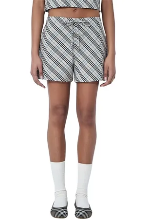 Burberry Korte broeken, Dames, Veelkleurig, S, Katoen, Geruite Trekkoordshorts