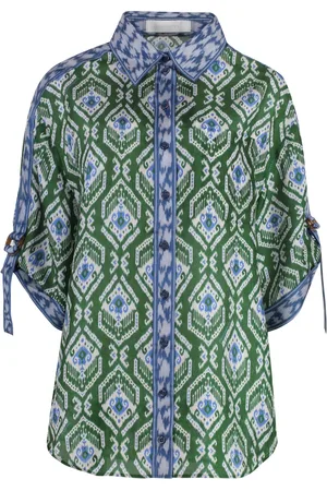 ZIMMERMANN Blouses & Shirts, Dames, Groen, L, Zijden Blouse met Print, Klassieke Stijl