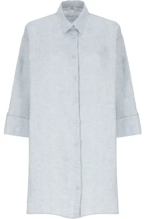 PESERICO SIGN Blouses & Shirts, Dames, Blauw, S, Linnen, Lichtblauwe Linnen Chemisierjurk