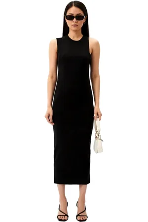 HUGO BOSS Kleedjes, Dames, Zwart, S, Elastische Fitted Jurk Dubbele Bandjes