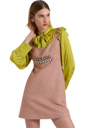 La DoubleJ Kleedjes, Dames, Roze, M, Mini-jurk met vierkante hals