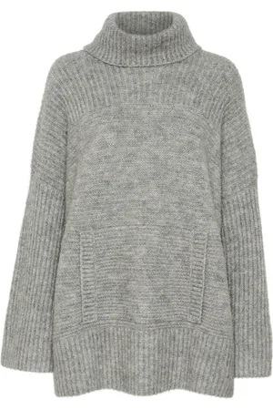 Part Two Truien, Dames, Grijs, 2Xl, Grijs Melange Gebreide Trui met Col