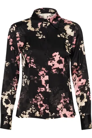 Part Two Blouses & Shirts, Dames, Zwart, S, Katoen, Zwart Bloemen Shirt met Vervaagd Effect