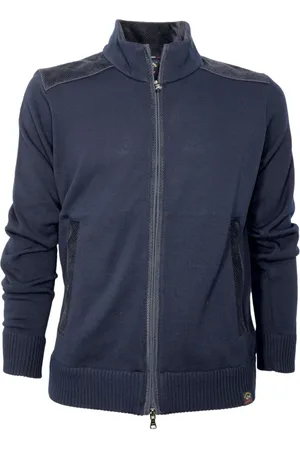 Paul & Shark Sweatshirts & Hoodies, Heren, Blauw, M, Wol, Wollen Cardigan met Rits en Applicaties