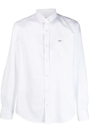 Paul & Shark Overhemden, Heren, Wit, XL, Katoen, Katoenen overhemd met logo