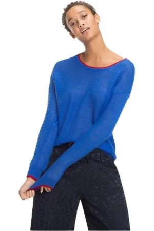 Tommy Hilfiger Truien, Dames, Blauw, S, Nylon, Blauwe mohair ribtrui