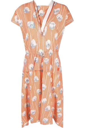 Kenzo Kleedjes, Dames, Oranje, S, Katoen, Oranje Bloemige Jurk met Elastische Taille