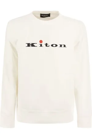 Kiton Sweatshirts & Hoodies, Heren, Wit, L, Katoen, Sweatshirt met ronde hals en logo