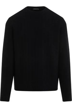 Prada Truien, Heren, Blauw, M, Wol, Blauwe wollen trui met ronde hals