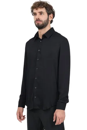 Patrizia Pepe Overhemden, Heren, Zwart, S, Zwart Shirt met Lange Mouwen Vinyl