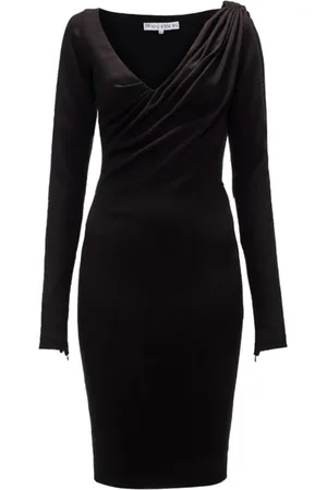 J.W.Anderson Kleedjes, Dames, Zwart, S, Polyester, Zwarte, geplooide jurk met V-hals