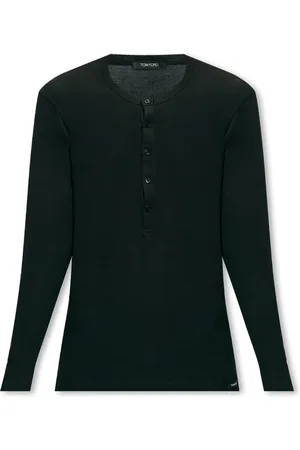 Tom Ford Tops, Heren, Zwart, M, Katoen, Henley T-Shirt