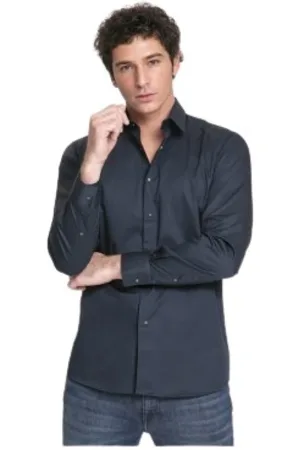 Karl Lagerfeld Overhemden, Heren, Blauw, XL, Katoen, Effen marineblauwe casual overhemd