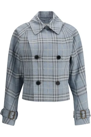 Burberry Jassen, Dames, Blauw, S, Archivio Check Double-Breasted Jas