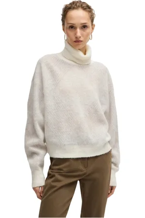 HUGO BOSS Truien, Dames, Wit, L, Wol, Trui met argyle-ruit en textuur van wolmix
