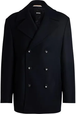 HUGO BOSS Mantels, Heren, Blauw, L, Wol, Klassieke Relaxed Fit Double-Breasted Jas