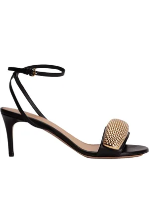 J.W.Anderson Schoenen, Dames, Zwart, 36 EU, Leer, Zwarte Stiletto Sandalen met Gouden Accent