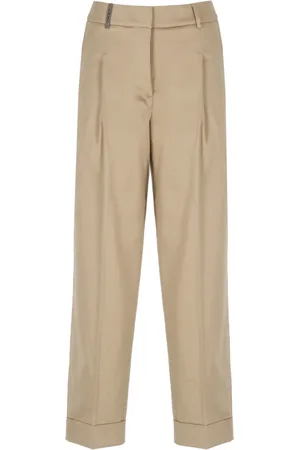 PESERICO SIGN Broeken, Dames, Bruin, L, Katoen, Bruine Katoenen Broek met Elastische Taille