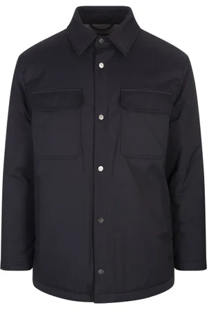 Kiton Jassen, Heren, Blauw, M, Nylon, Gewatteerd Jack met Drukknoop