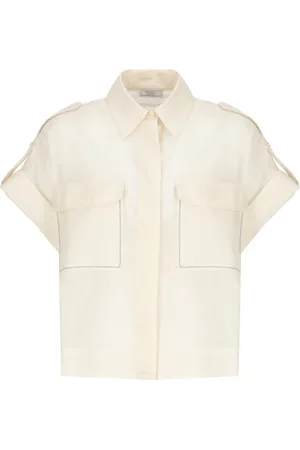 PESERICO SIGN Blouses & Shirts, Dames, , S, Katoen, Zijden en katoenen overhemd met kraag