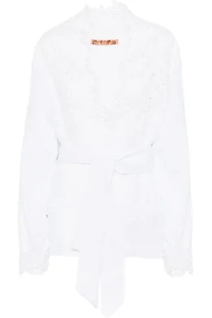 ERMANNO SCERVINO Blouses & Shirts, Dames, Wit, M, Witte V-hals Bisschopsmouw Jurk