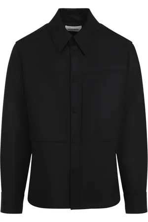 Jil Sander Jassen, Heren, Zwart, M, Wol, Zwart wollen overhemd