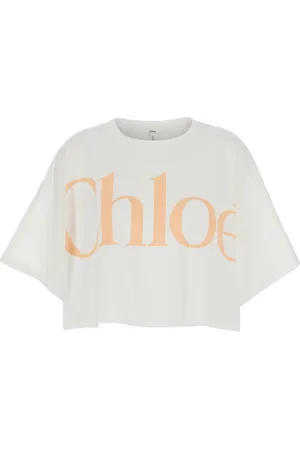 Chloé Tops, Dames, Wit, M, Katoen, Witte Cropped T-shirt en Polo