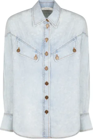ZIMMERMANN Blouses & Shirts, Dames, Blauw, L, Denim, Blauw Denim Button-Up Shirt