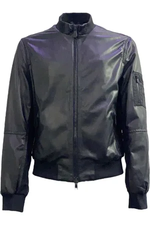 Peuterey Jassen, Heren, Blauw, L, Leer, Blauw leren jack met logo