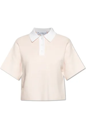 J.W.Anderson Tops, Dames, Roze, L, Katoen, Polo met Cashmere Afwerking