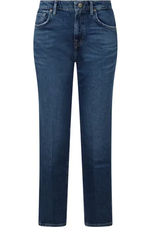 7 for all Mankind Jeans, Dames, Blauw, W29, Katoen, Mid-rise Straight Leg Jeans