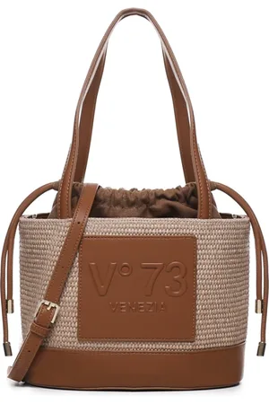 V°73 Tassen, Dames, Bruin, ONE Size, Katoen, Strooien Mand Tas met Koordsluiting