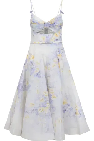 ZIMMERMANN Kleedjes, Dames, Veelkleurig, M, Linnen, Crush Twist Front Midi Jurk