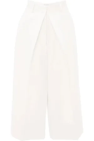 J.W.Anderson Broeken, Dames, Wit, M, Polyester, Witte Casual Broek met Plooien aan de Voorkant