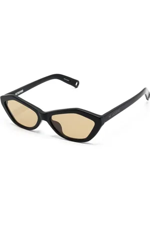 Jacquemus Accessoires, Dames, Zwart, ONE Size, Zonnebril met gebogen armen en logoprint