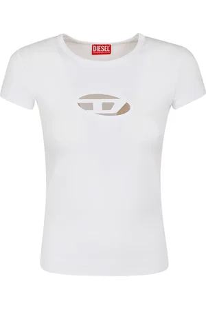 Diesel Tops, Dames, Wit, S, Katoen, Katoen Stretch Top met Laser Cut