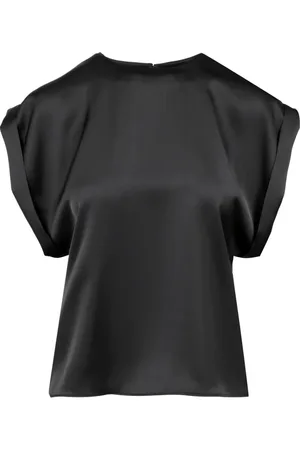Serafini Blouses & Shirts, Dames, Zwart, S, Leer, Zwarte Satijnen Vleermuismouw Jurk