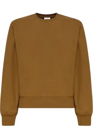 Saint Laurent Sweatshirts & Hoodies, Heren, Bruin, M, Bruine Suiker Crewneck Sweatshirt met Cassandre Borduurwerk