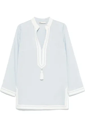 Tory Burch Kleedjes, Dames, Blauw, M, V-hals jurk met kwastjes