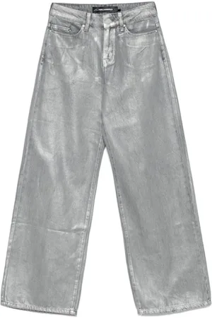 Karl Lagerfeld Jeans, Dames, Grijs, W28, Katoen, Wide-leg Metallic Jeans