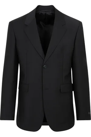 Prada Jassen, Heren, Zwart, L, Wol, Zwarte Mohair Wollen Jas Aw 23
