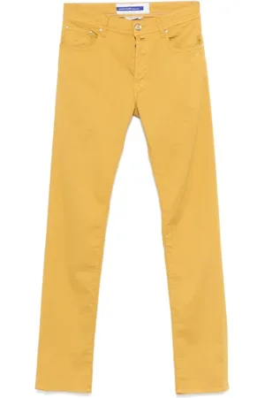 Jacob Cohen Broeken, Heren, Geel, W35, Mosterdgele Broek Knoopsluiting