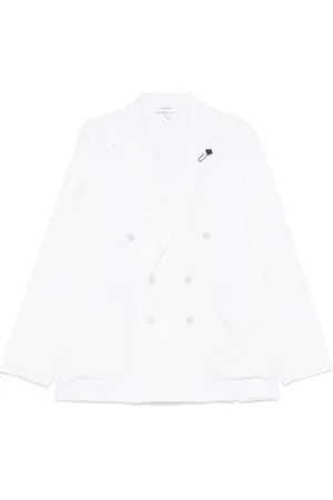 LARDINI Jassen, Heren, Wit, L, Witte jas met zakken en broche detail