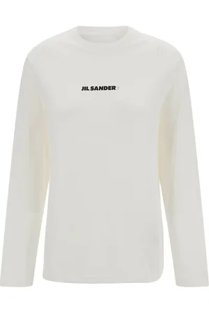 Jil Sander Tops, Dames, Wit, XS, Katoen, Logo Print Crewneck T-shirt