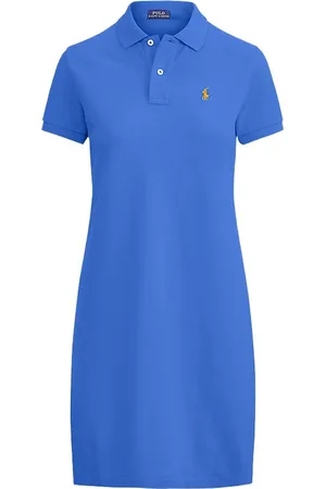 Ralph Lauren Kleedjes, Dames, Blauw, M, Korte Mouw Jurk met Logo