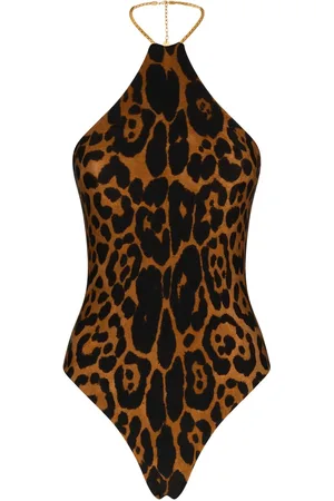 Tom Ford Badkleding, Dames, Veelkleurig, M, Bruin Gestippeld Badpak uit één stuk