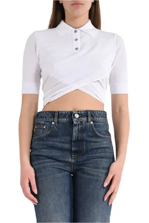 Sportmax Tops, Dames, Wit, S, Katoen, Katoenen poloshirt met metalen knopen